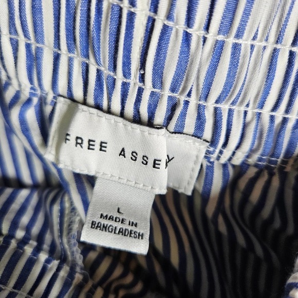 Free‎ Assembly Seamed Midi Skirt L Blue White Stripe Elastic Waist - Picture 7 of 8